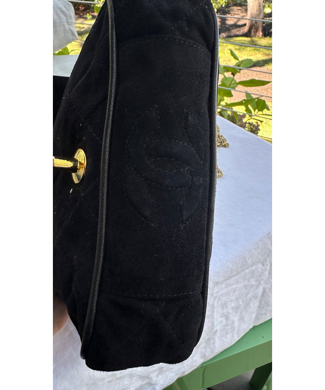 Chanel black suede flap turn lock bag