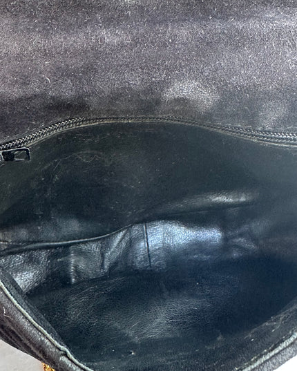 Chanel black suede flap turn lock bag