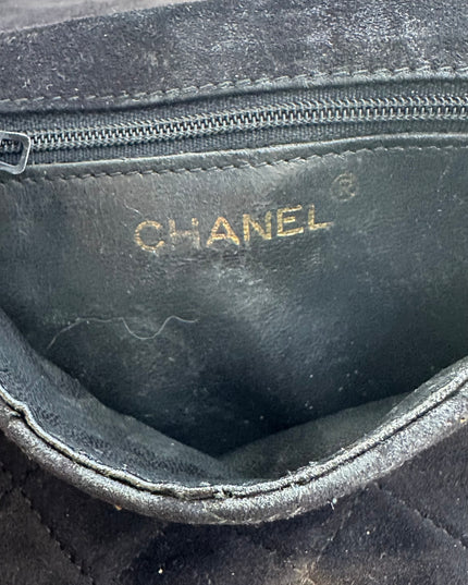 Chanel black suede flap turn lock bag