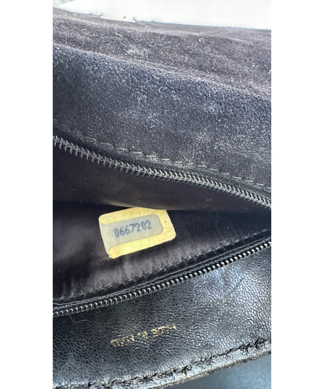 Chanel black suede flap turn lock bag