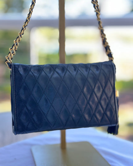Sold!! Chanel black leather flap turn lock bag