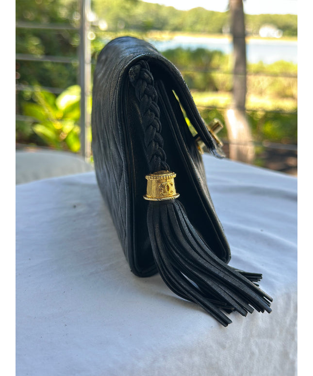 Sold!! Chanel black leather flap turn lock bag