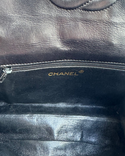 Sold!! Chanel black leather flap turn lock bag
