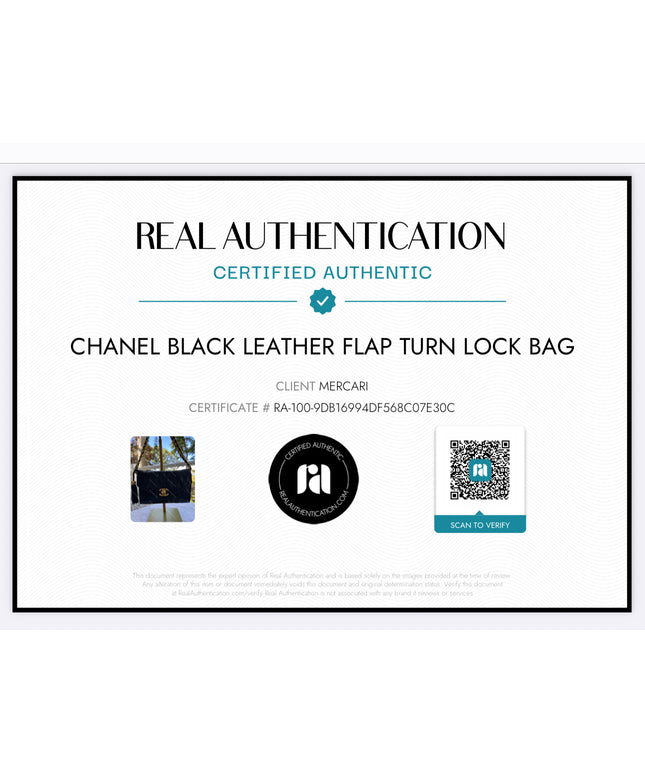 Sold!! Chanel black leather flap turn lock bag