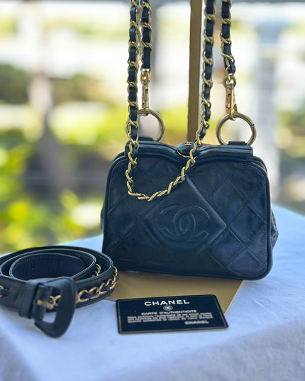 Chanel Matelassé black Lambskin belt Bag with chain