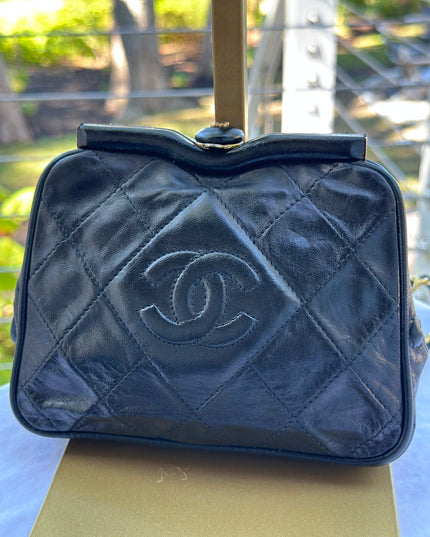 Chanel Matelassé black Lambskin belt Bag with chain