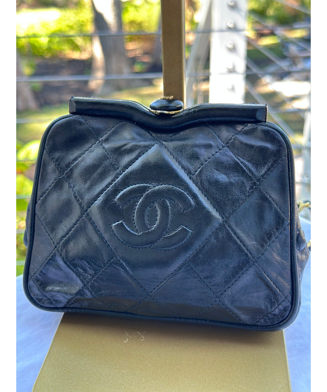 Chanel Matelassé black Lambskin belt Bag with chain