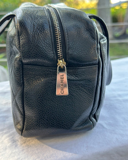 Sold!! CHANEL Matelasse Hand Bag Caviar Skin Black Silver CC