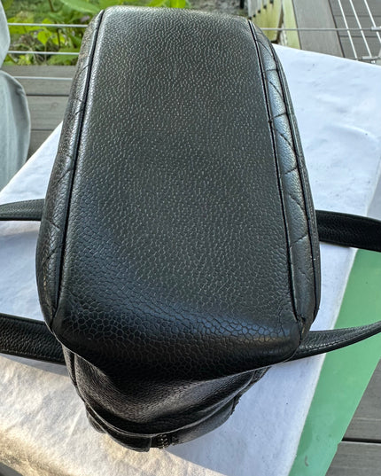 Sold!! CHANEL Matelasse Hand Bag Caviar Skin Black Silver CC