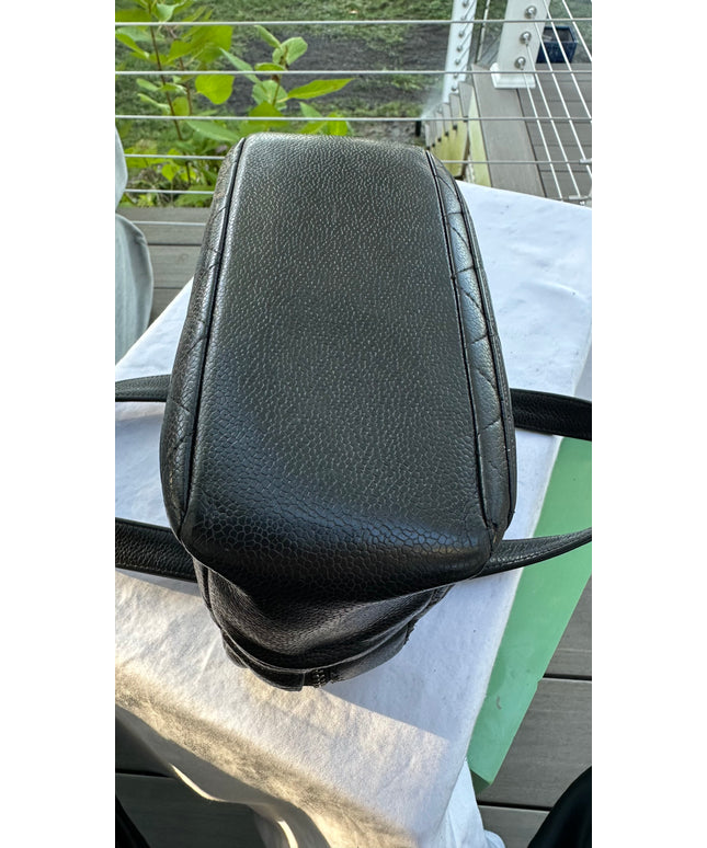 Sold!! CHANEL Matelasse Hand Bag Caviar Skin Black Silver CC