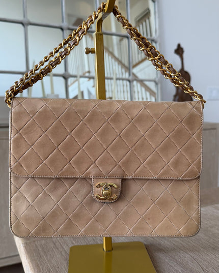 Tan classic flap chain crossbody bag