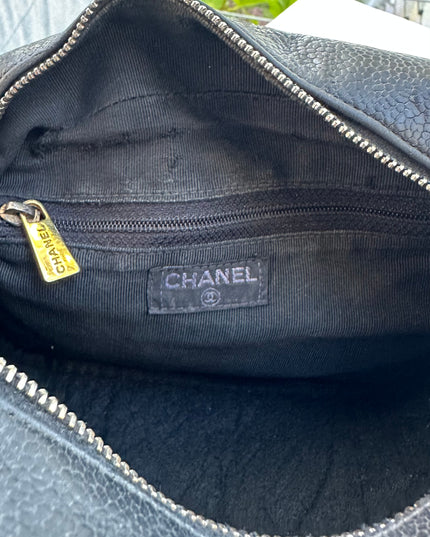 Sold!! CHANEL Matelasse Hand Bag Caviar Skin Black Silver CC