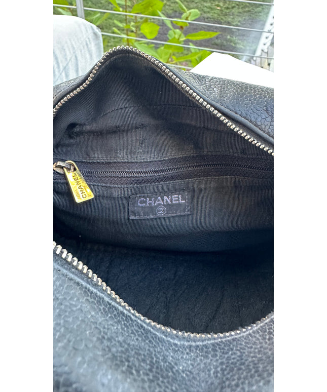Sold!! CHANEL Matelasse Hand Bag Caviar Skin Black Silver CC