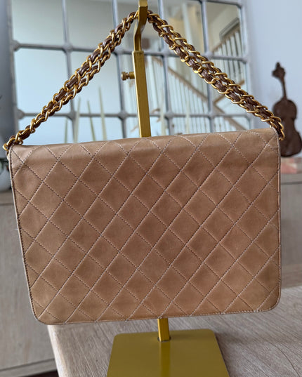 Tan classic flap chain crossbody bag