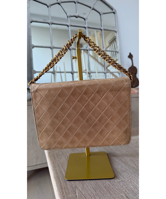 Tan classic flap chain crossbody bag