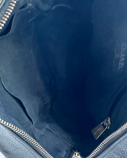 Sold!! CHANEL Matelasse Hand Bag Caviar Skin Black Silver CC