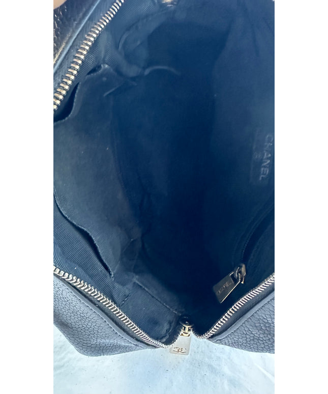 Sold!! CHANEL Matelasse Hand Bag Caviar Skin Black Silver CC