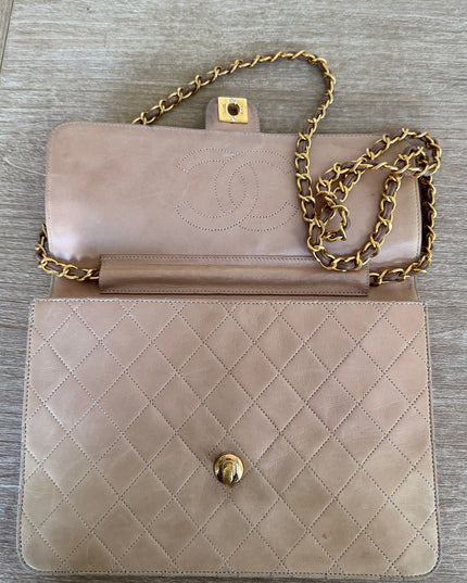 Tan classic flap chain crossbody bag