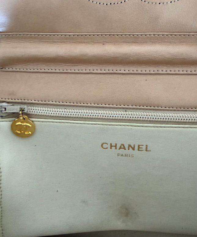 Chanel Quilted Flap Bag – Tan Leather with Turn Lock and Chain