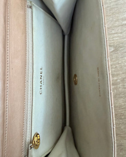Tan classic flap chain crossbody bag
