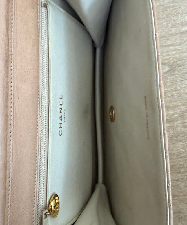 Chanel Quilted Flap Bag – Tan Leather with Turn Lock and Chain