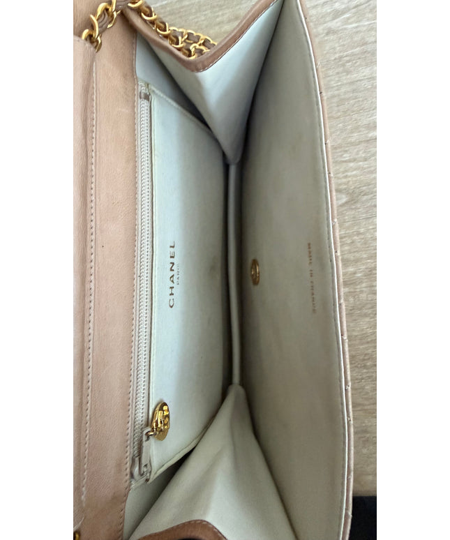 Tan classic flap chain crossbody bag