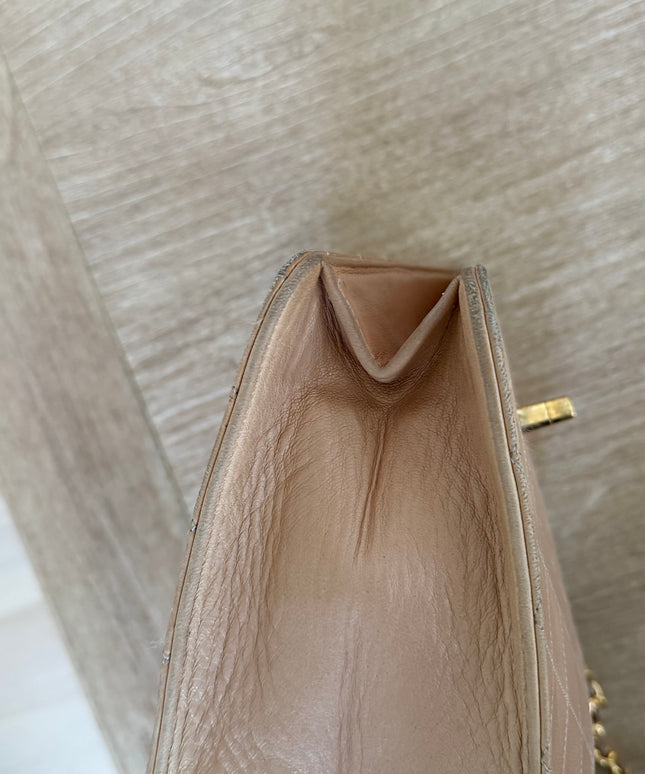 Chanel Quilted Flap Bag – Tan Leather with Turn Lock and Chain