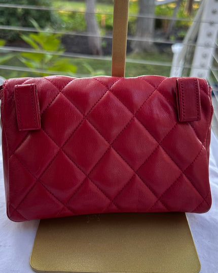 SOLD!!  Chanel red calf skin quilted turn lock belt bag pouch with removable crossbody chain