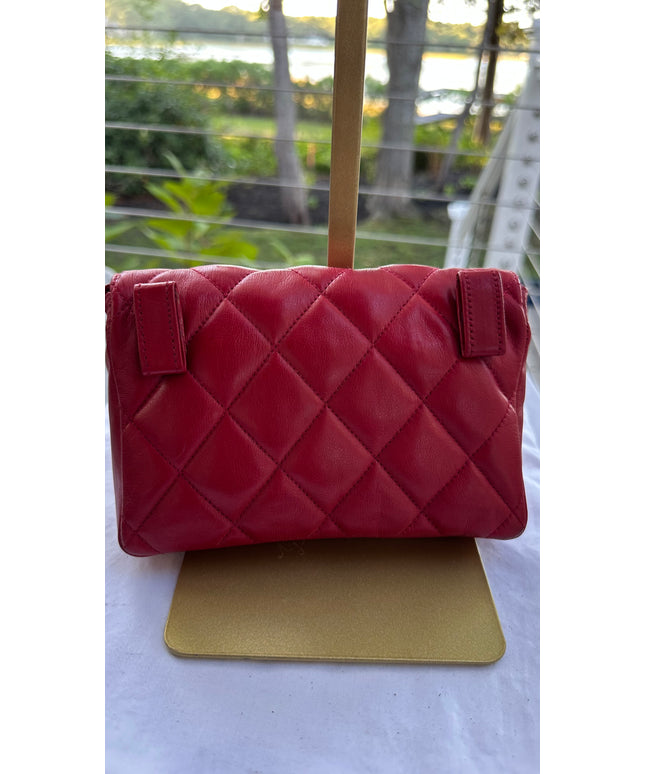 SOLD!!  Chanel red calf skin quilted turn lock belt bag pouch with removable crossbody chain