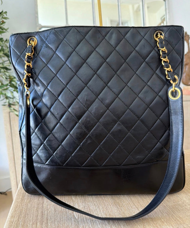 Chanel X-Large Chain Tote with Turn Lock – Black Quilted Leather