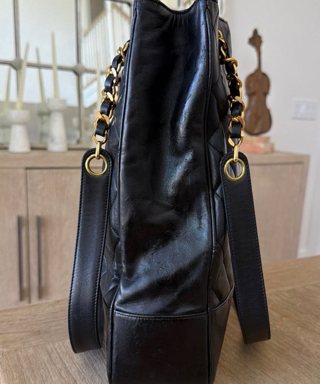 Chanel X-Large Chain Tote with Turn Lock – Black Quilted Leather