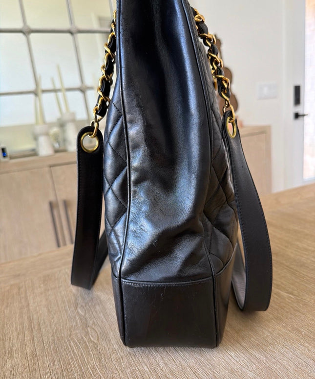 Chanel X-Large Chain Tote with Turn Lock – Black Quilted Leather