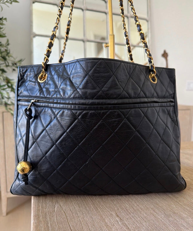 Chanel Large Chain Turn-Lock Tote – Black Quilted Leather