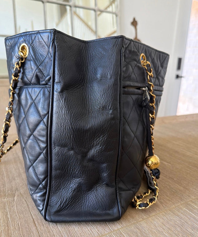 Chanel Large Chain Turn-Lock Tote – Black Quilted Leather