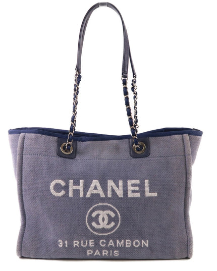 Authentic chanel deauville blue denim embroidered totE