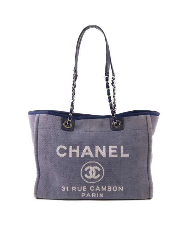 Authentic chanel deauville blue denim embroidered totE
