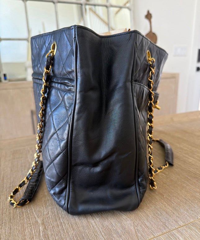 Chanel Large Chain Turn-Lock Tote – Black Quilted Leather