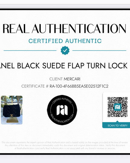 Chanel black suede flap turn lock bag