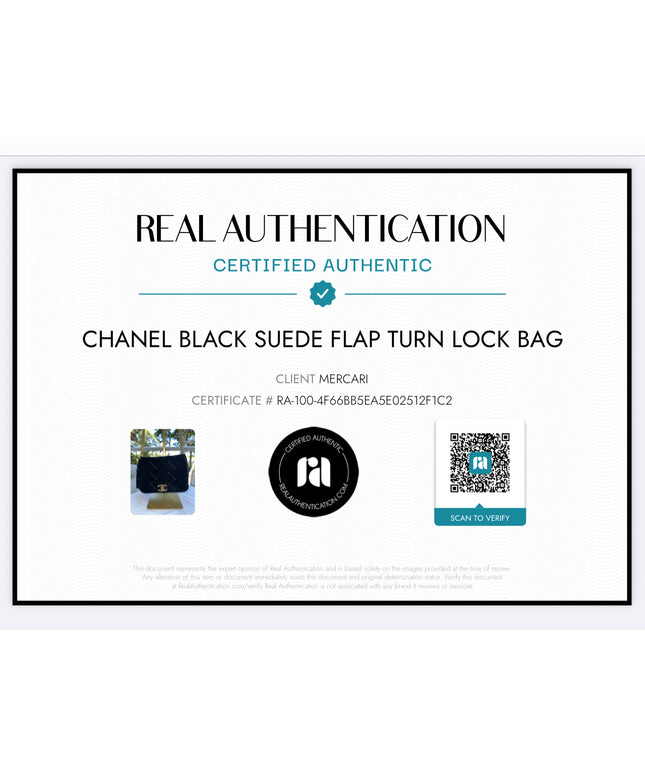 Chanel black suede flap turn lock bag