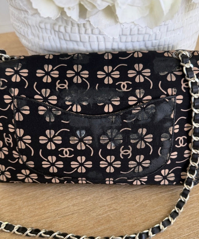 Chanel Black Canvas Flap Bag with Floral CC Motif