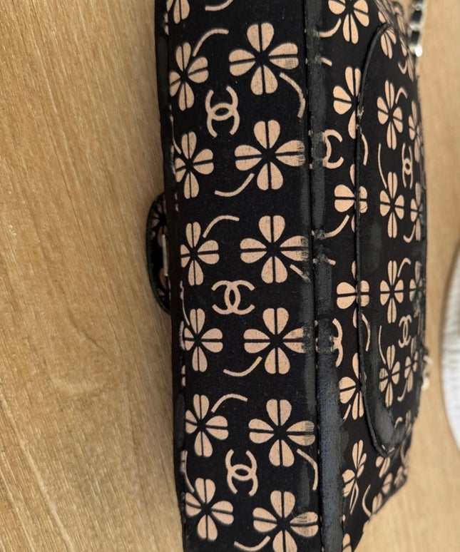Chanel Black Canvas Flap Bag with Floral CC Motif