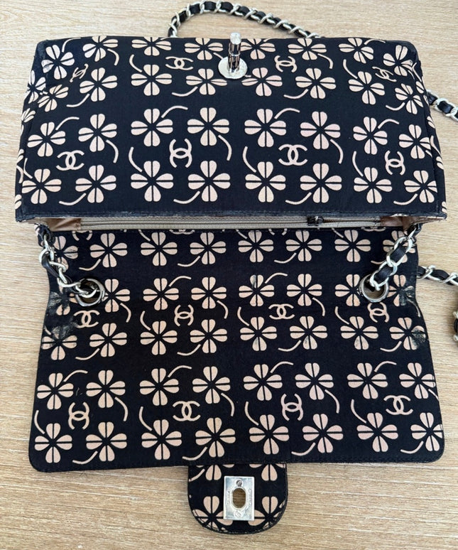 Chanel Black Canvas Flap Bag with Floral CC Motif