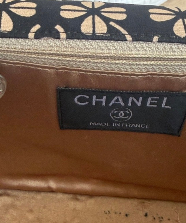 Chanel Black Canvas Flap Bag with Floral CC Motif