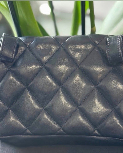 Chanel black quilted belt turn lock bag with crossbody strap