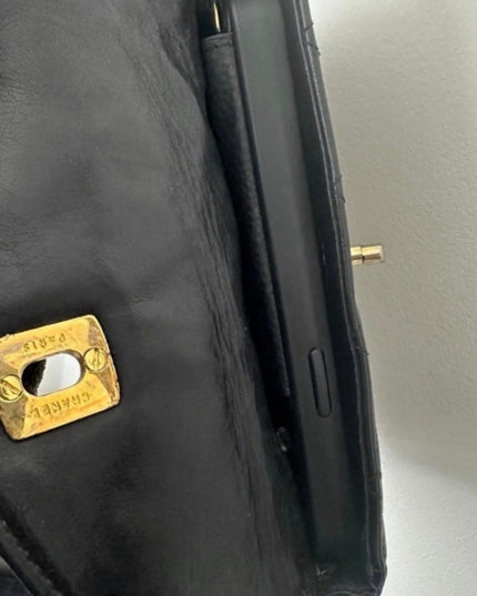Chanel black quilted belt turn lock bag with crossbody strap