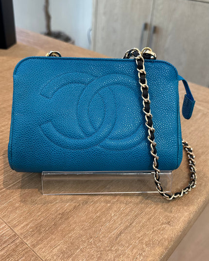 Chanel blue caviar leather pouch with crossbody chain strap bag (Copy)