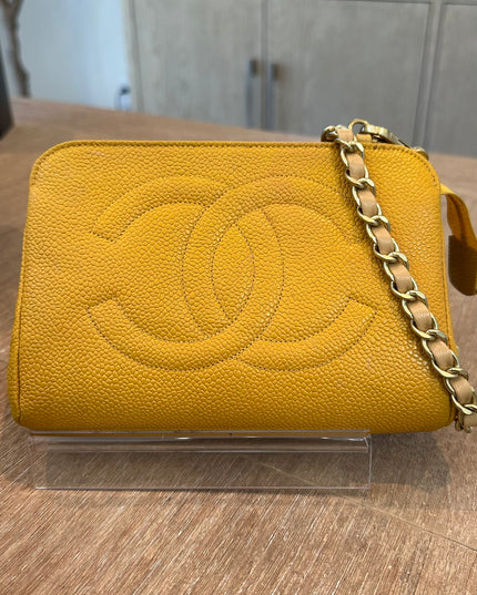 Chanel yellow caviar leather pouch with crossbody chain strap bag (Copy) (Copy)