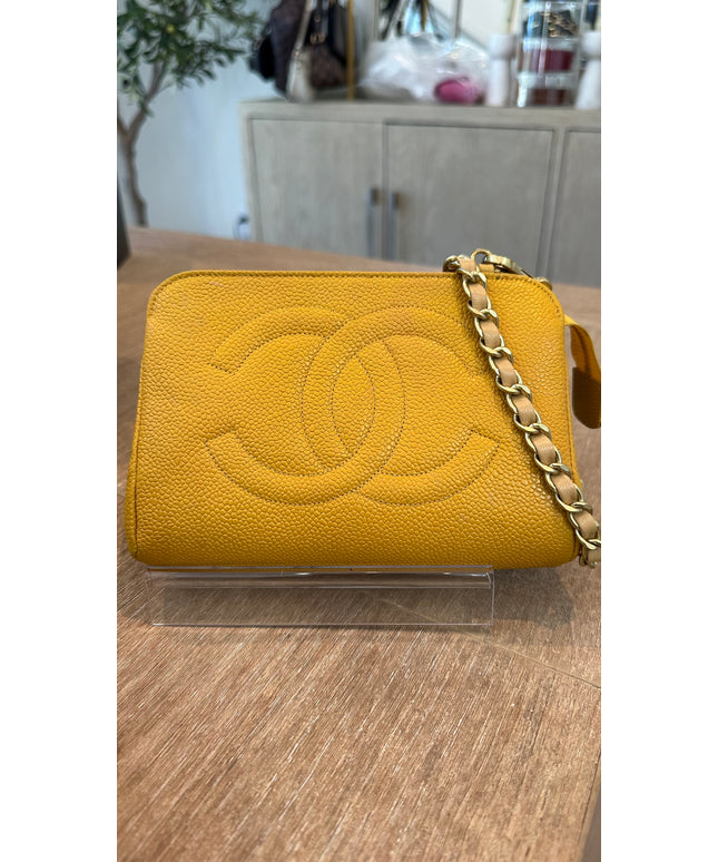 Chanel yellow caviar leather pouch with crossbody chain strap bag (Copy) (Copy)