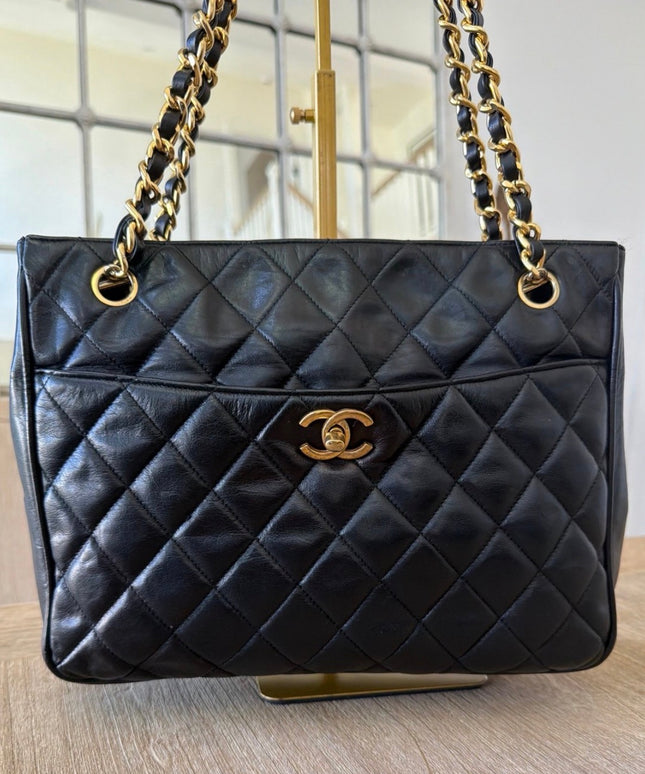 Chanel Chain Turn-Lock Shoulder Tote – Black Quilted Leather