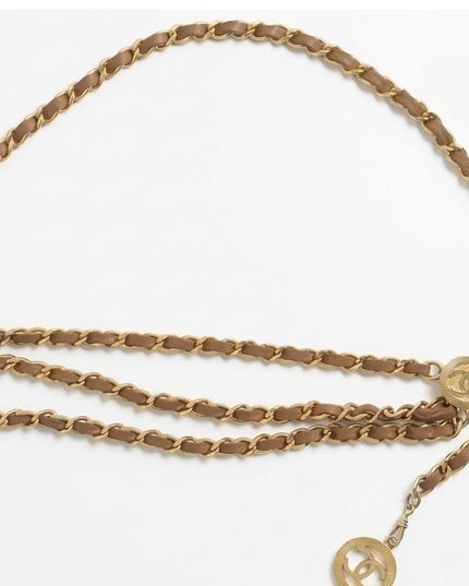 3 chain gold belt with tan leather